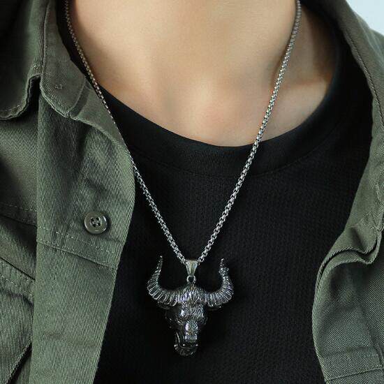 另类朋克新款狂野牛头项链男霸霸气金牛座生肖项链