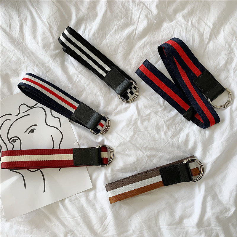 韩国拼皮chic学生帆布腰带男双环扣牛仔裤休闲腰带