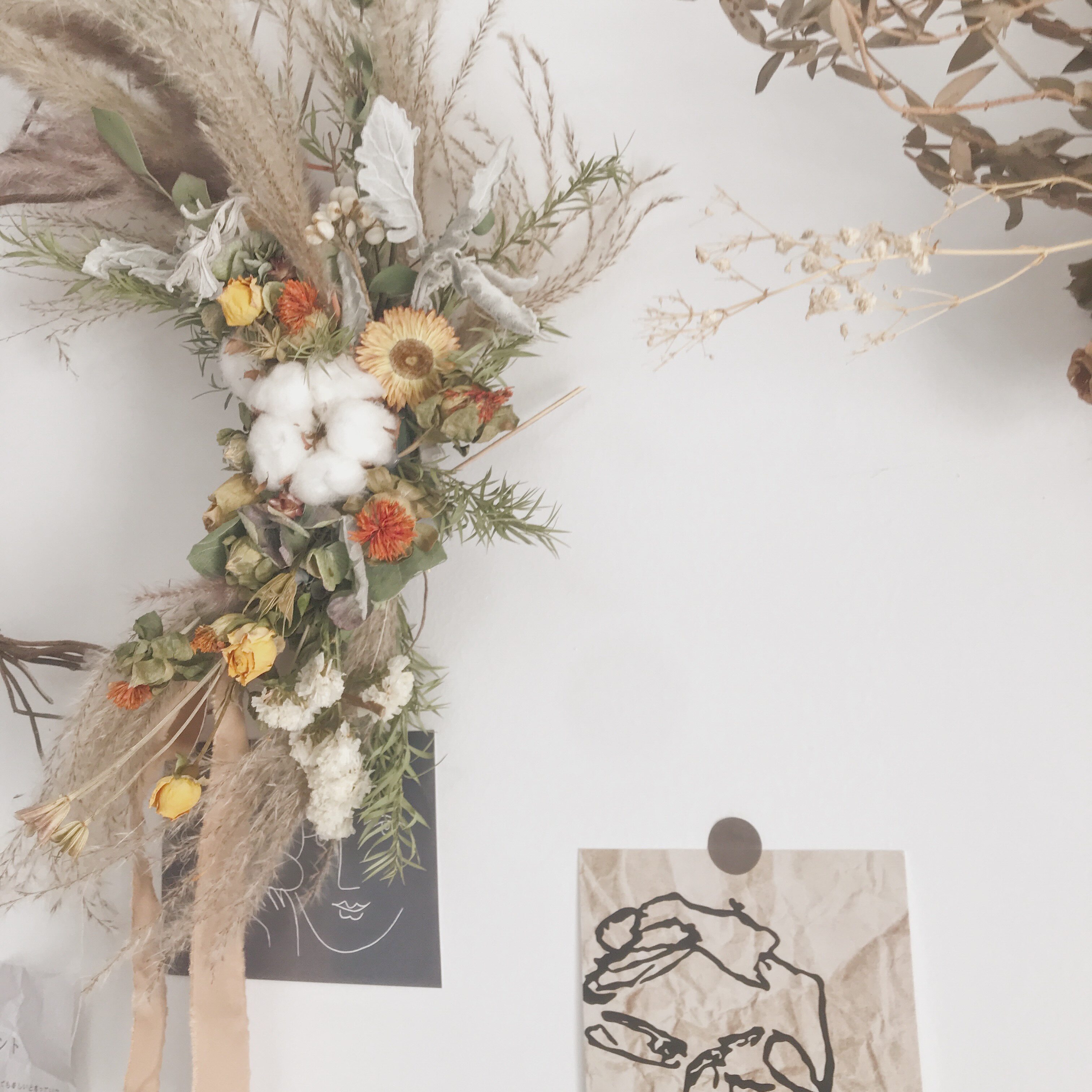 干花永生花棉花芦苇花环家居装饰ins门饰墙挂北欧干花