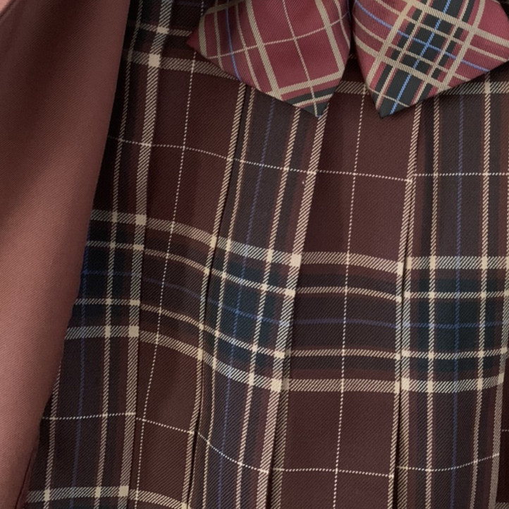 jk制服日制同格猪肝格红格百褶裙毛呢毛料羊毛jk