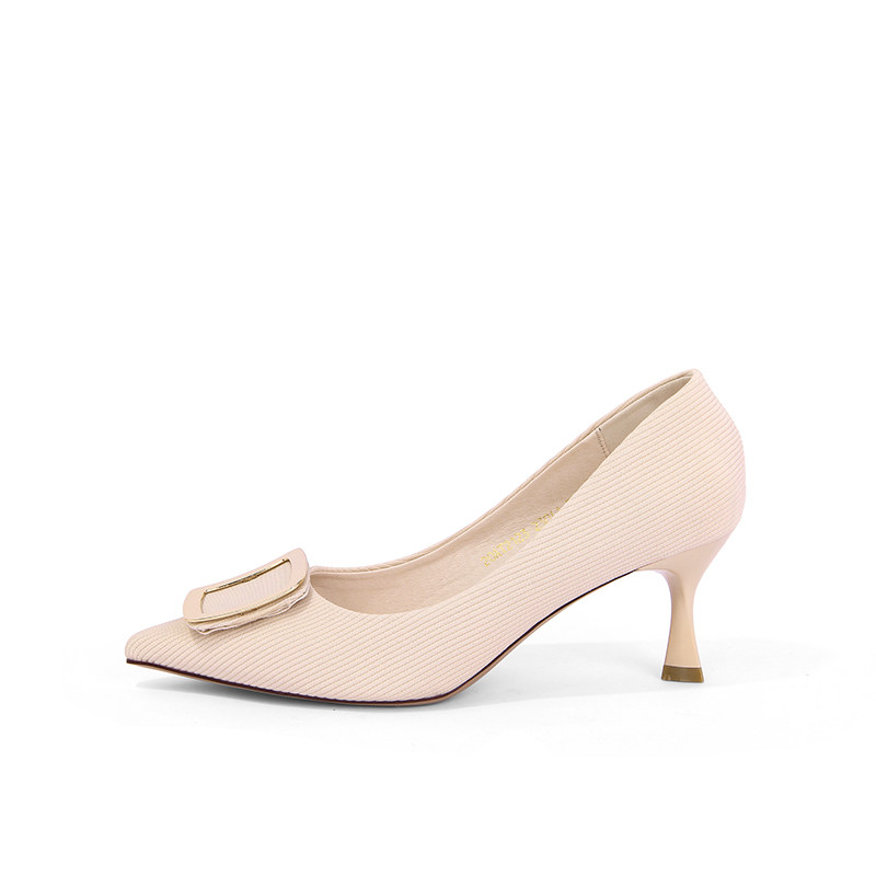 索兰女鞋2020梯形金属方扣优雅飞高跟晚宴气质单鞋