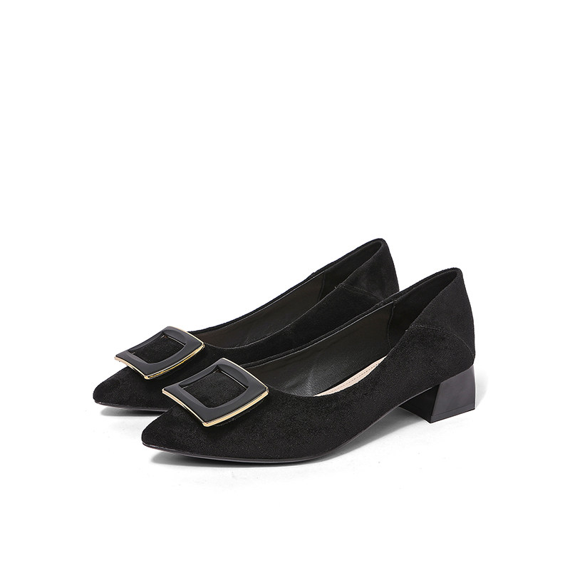 索兰女鞋2022秋季新款气质优雅高跟鞋尖头粗跟单鞋