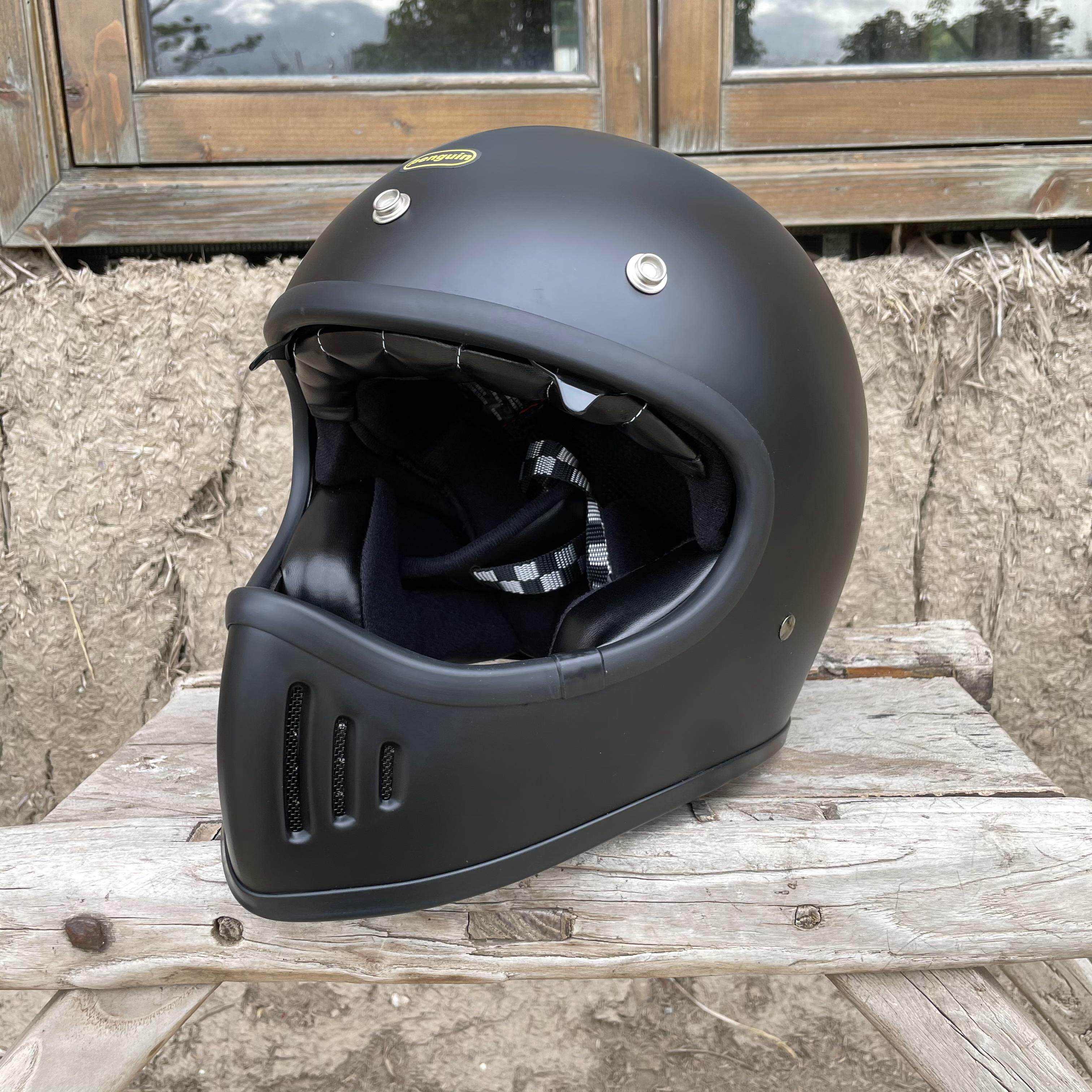 台湾制造penguin海鸟内置镜片复古古山车帽moto3摩托车头盔