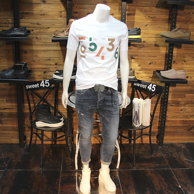 夏季字母印花男T恤新款修身圆领青年帅气半袖个性男字母短袖