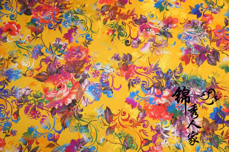 织锦缎布料古装汉服唐装旗袍提花花丝绸缎服装海绵垫