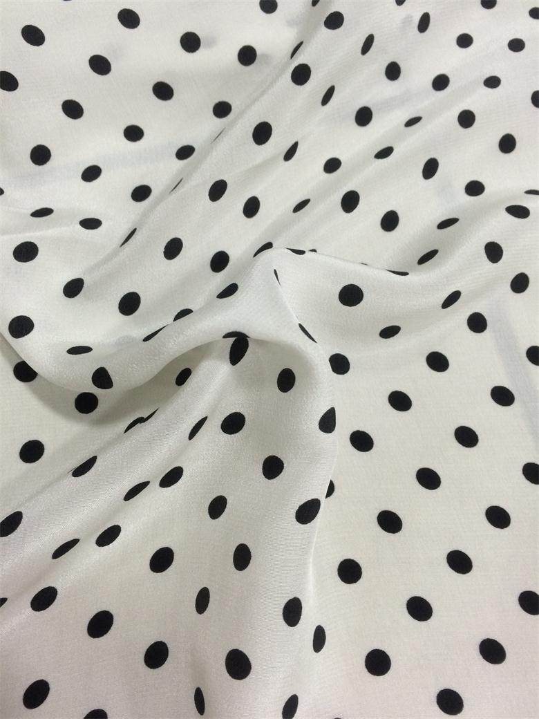水玉波点 白底黑点 高档真丝面料100%桑蚕丝夏季衬连衣裙衣布料
