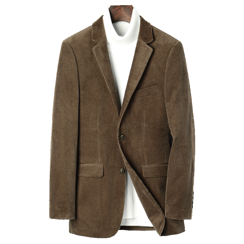 灯芯绒西装男士秋冬全纯纯棉复古条纹条绒商务西服