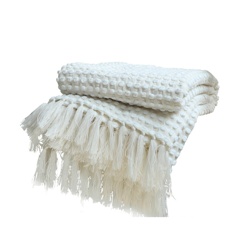 手工白色流苏样板样板房房间沙发床尾搭毯搭巾休闲毯