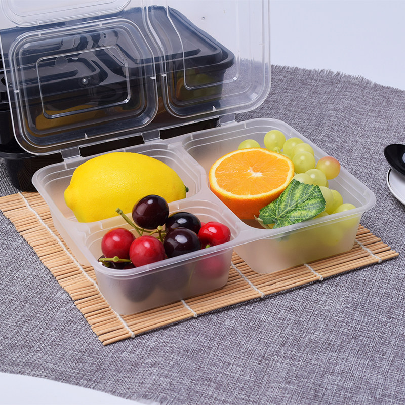 长方形1000ml一次性连体三格打包盒