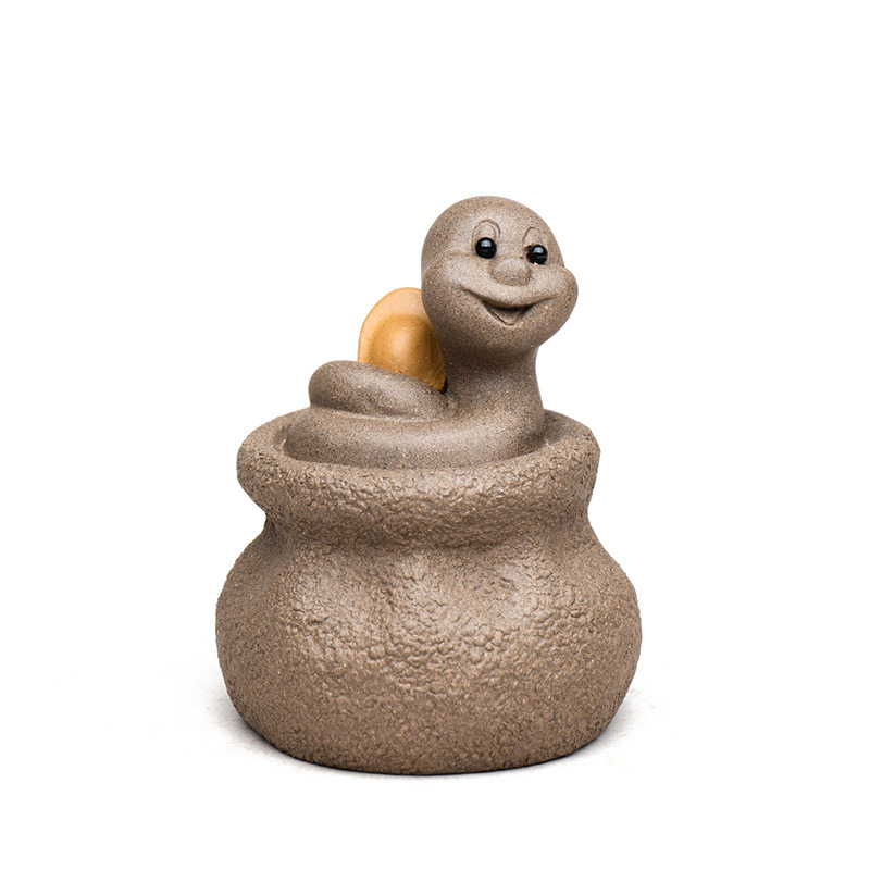 御工坊宜兴紫砂茶宠摆件十二生肖腰缠万贯元宝雕塑茶具茶道茶宠摆件