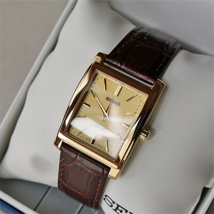 精工男表SEIKO太阳能男士表复古皮带方形防水石英日韩腕表SUP896