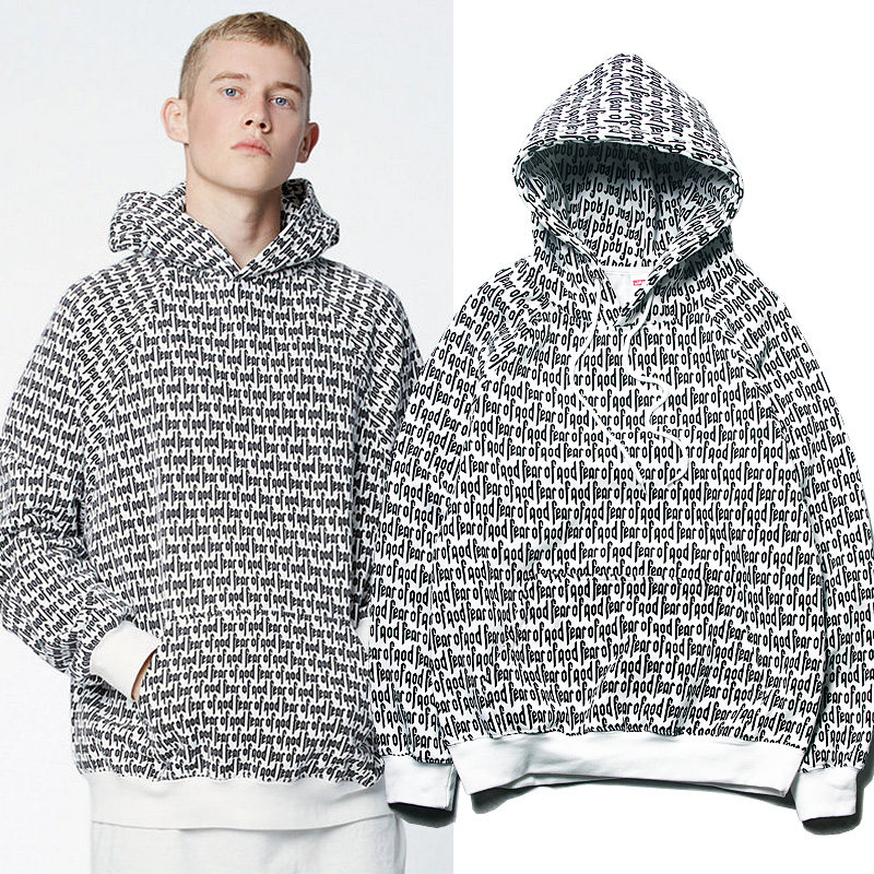 鹿晗同款高街fog字母满印卫运动休闲复古宽松连帽卫衣