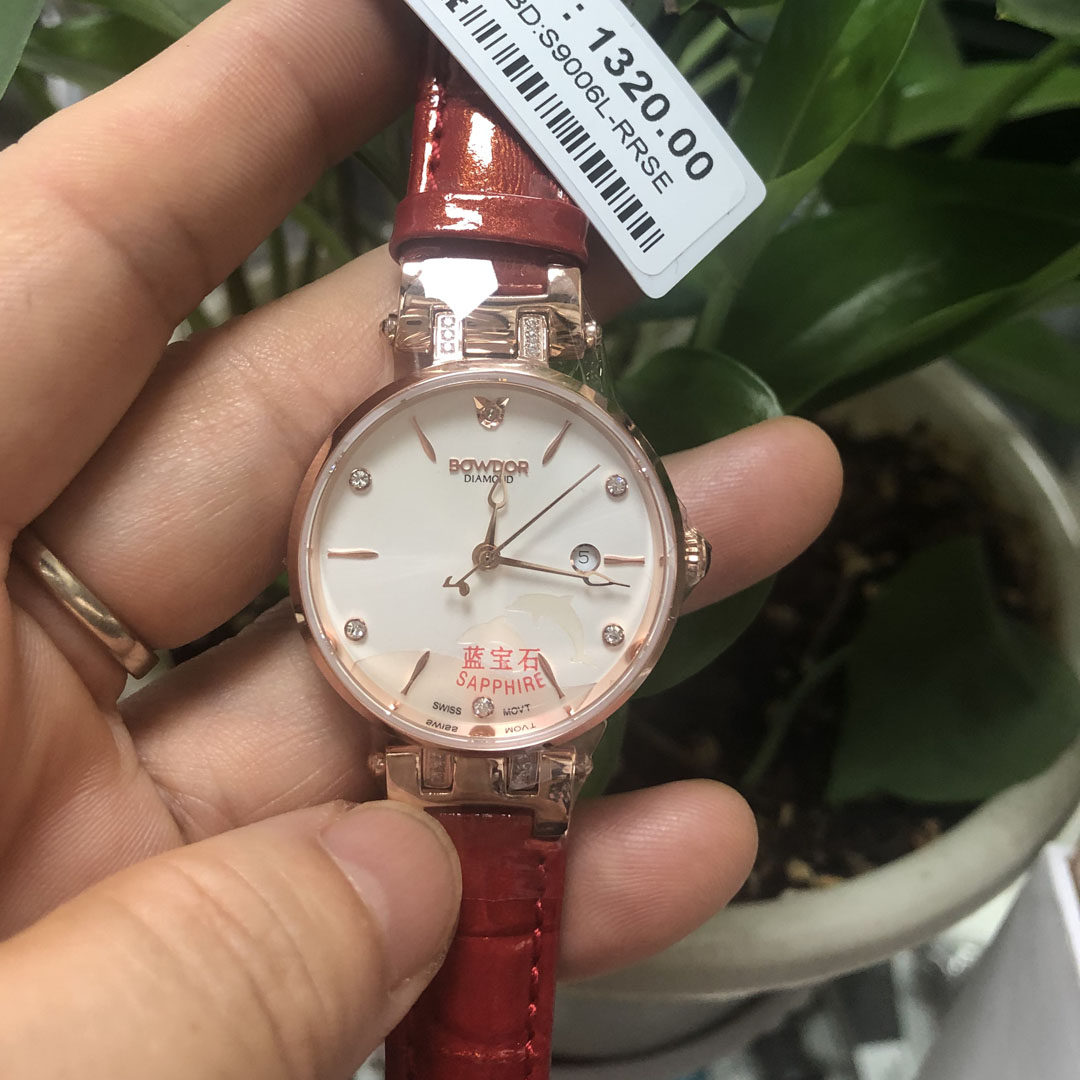 新品专柜bowdor宝舵手表女表石英表镶钻日历玫瑰国产腕表