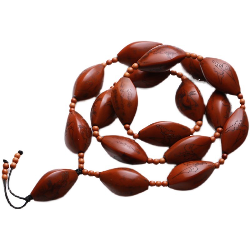 橄榄手串佛珠胡核雕线雕小凤手工黄小凤脖挂长串佛珠