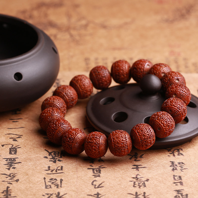 天然紫金金鼠招财鼠菩提子雕刻回纹珠手串男女手链