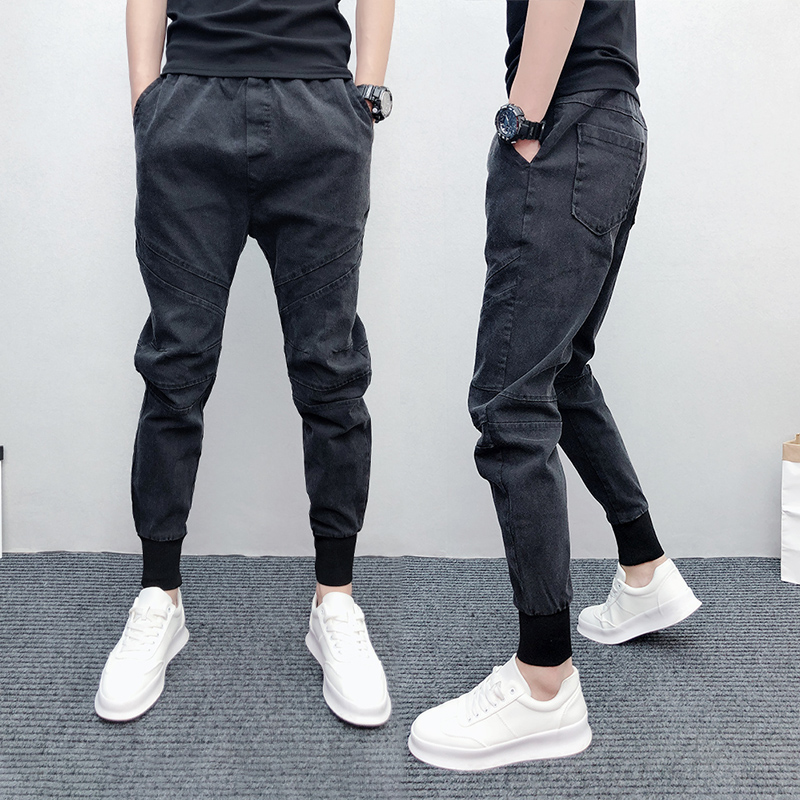 网红同款潮流男士牛仔裤韩版修身百搭束脚裤社会精神小伙哈伦裤潮