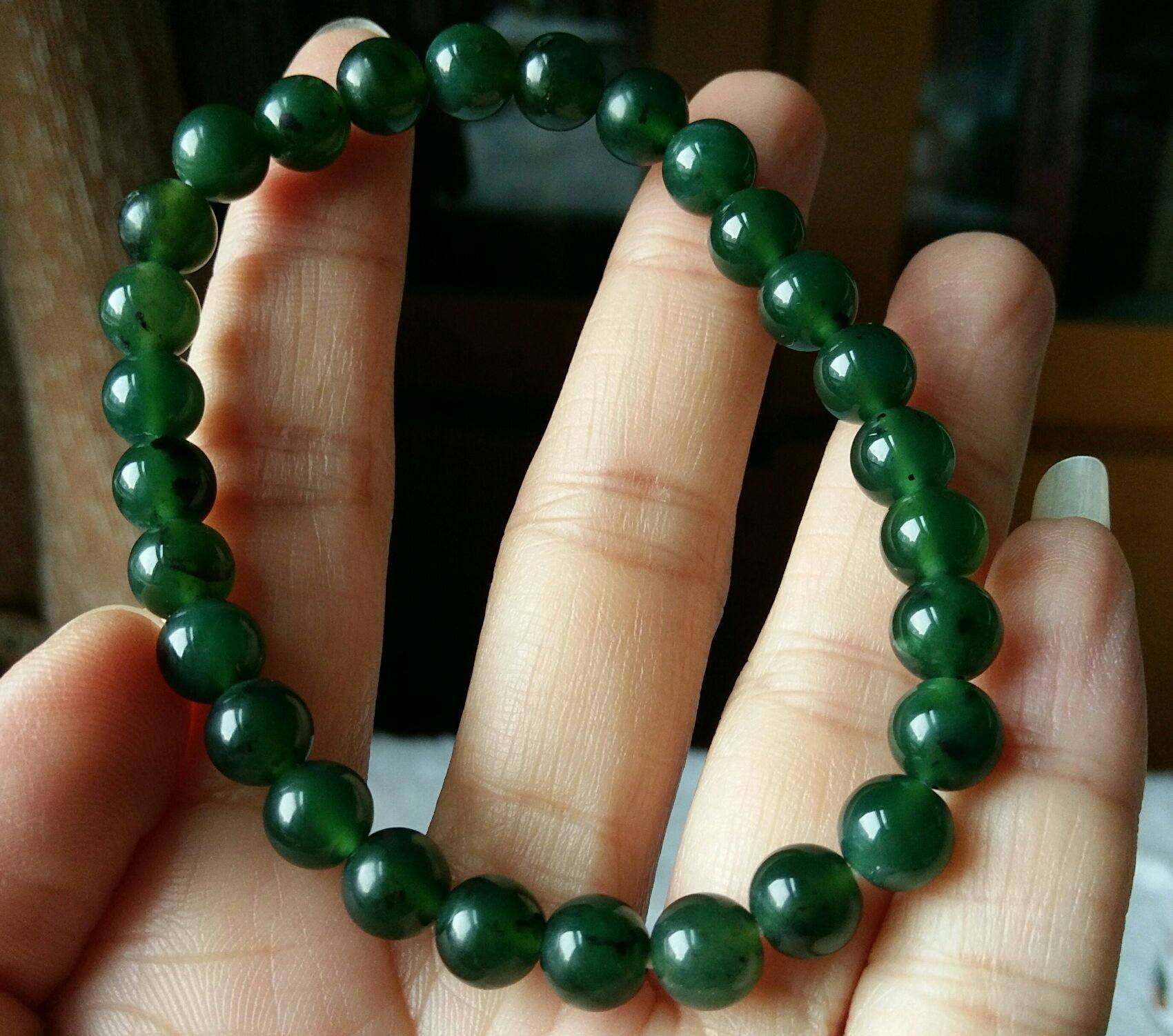 开光正宗泰山玉手手链女老玻璃碧玉圆珠手串手饰