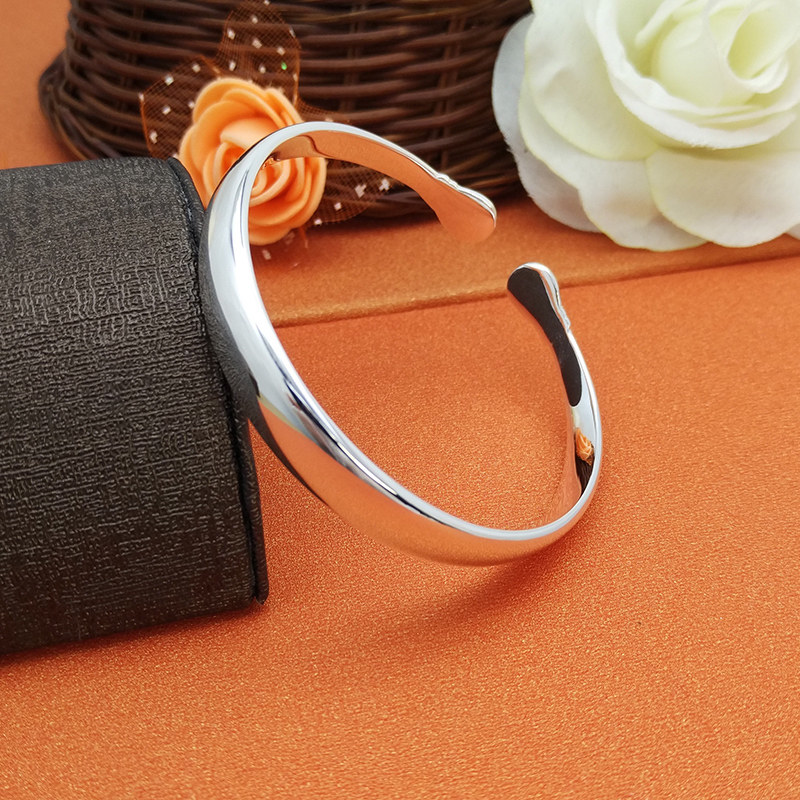 纯银手镯足银女光面扁身开口镯子简约百搭气质手镯