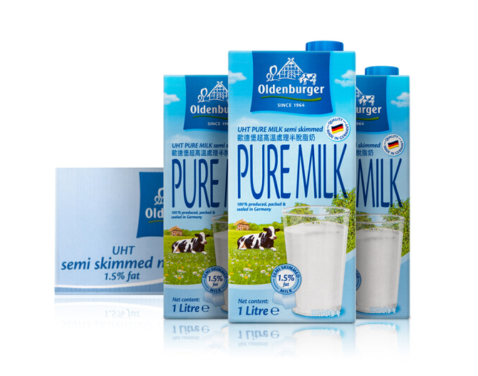欧德堡低脂牛奶德国原装进口部分脱脂纯牛奶1l*12大盒整箱正品
