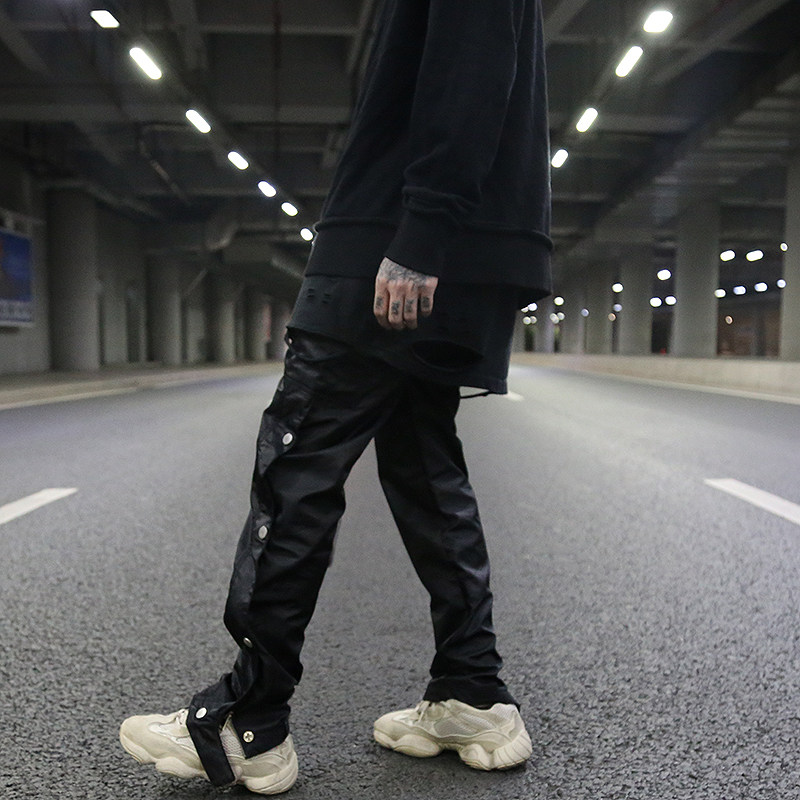 fog主理人同款拉链排扣设计尼龙风衣休闲裤 高街风直筒飘带运动裤