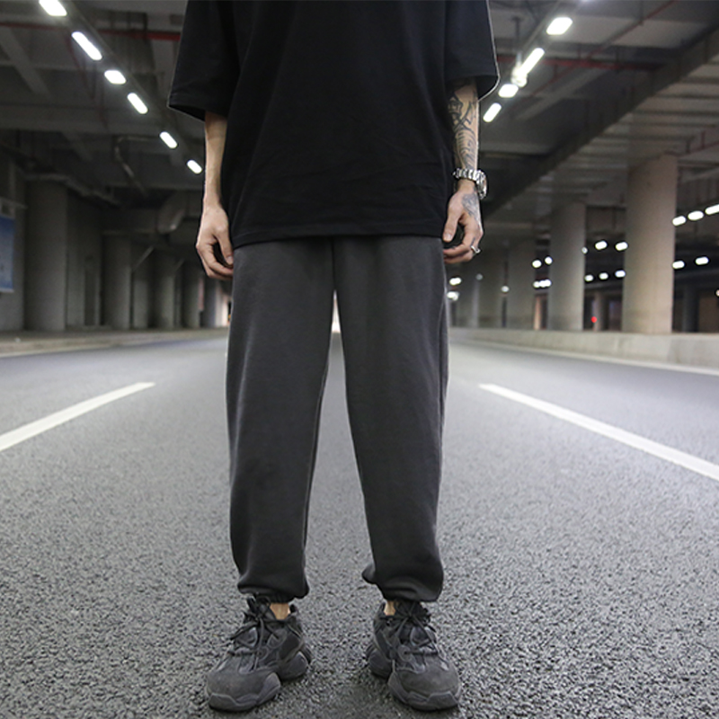 INS欧美高街椰子风纯色百搭毛圈宽松棉卫裤 KANYE潮男休闲运动裤