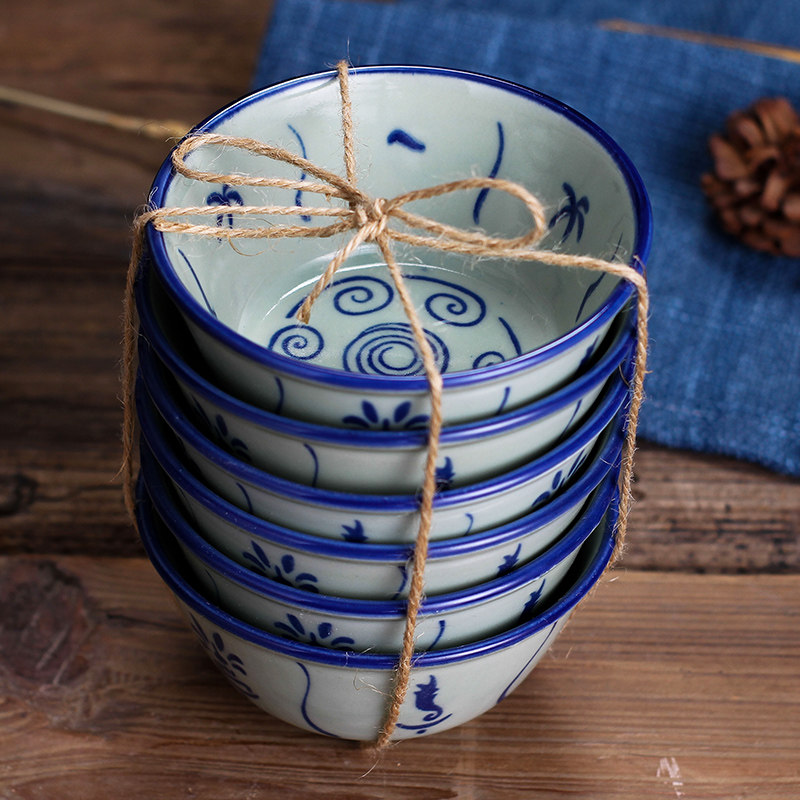 瓷碗饭碗陶瓷复古葵斗碗青花兰花单个家用吃饭碗