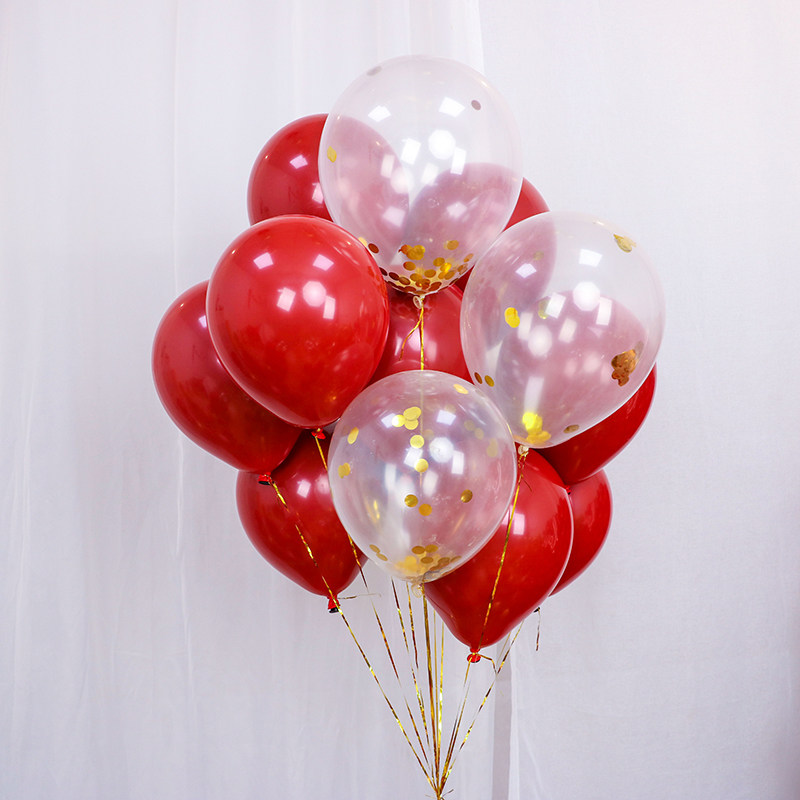 网红红气球石榴红双层婚房布置结婚轻汽球装饰氦气飘空球情人节品