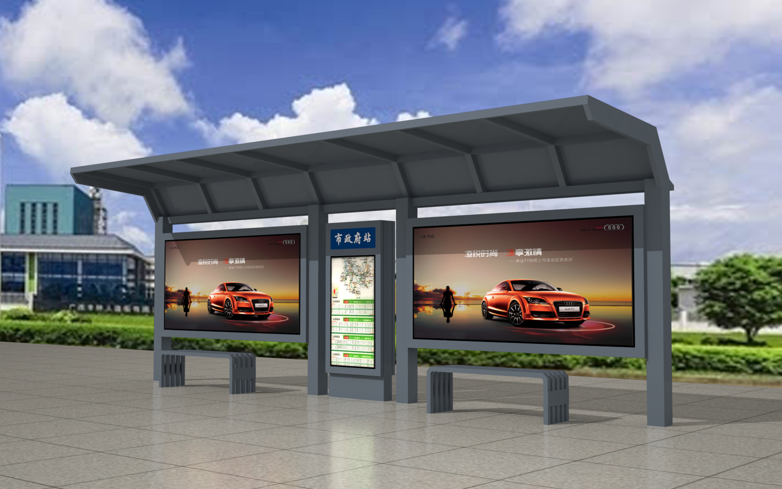 公交恒宇厂家候车亭车亭不锈钢站台现代公交车车站亭候车亭