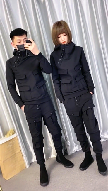 2022秋冬网红情侣休闲运动痞帅套装新款工装潮牌精神小伙套装男装