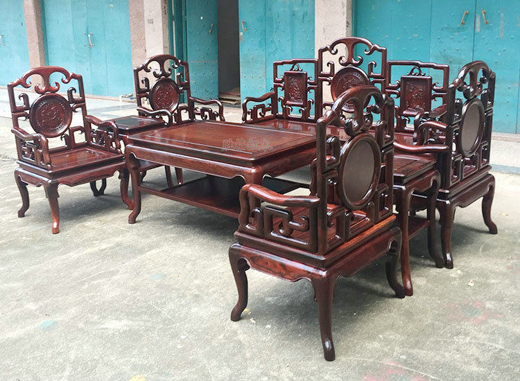 沙发老挝酸枝勾椅8件套交趾黄檀古典红木实木家具沙发 茶几