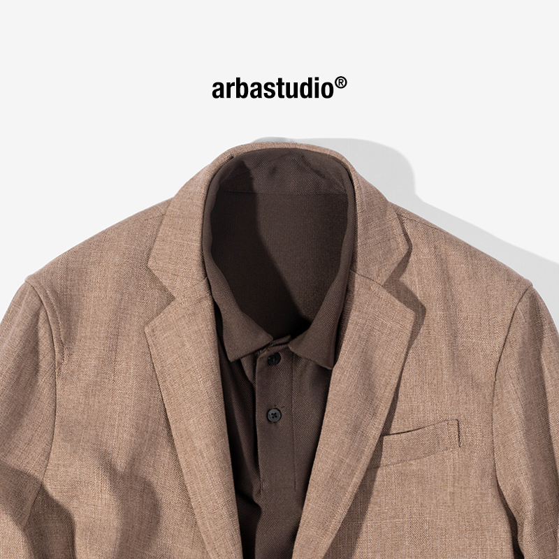 Arba© Blazer V23 春夏日系单层薄款复古仿麻烟草褐通勤休闲西装