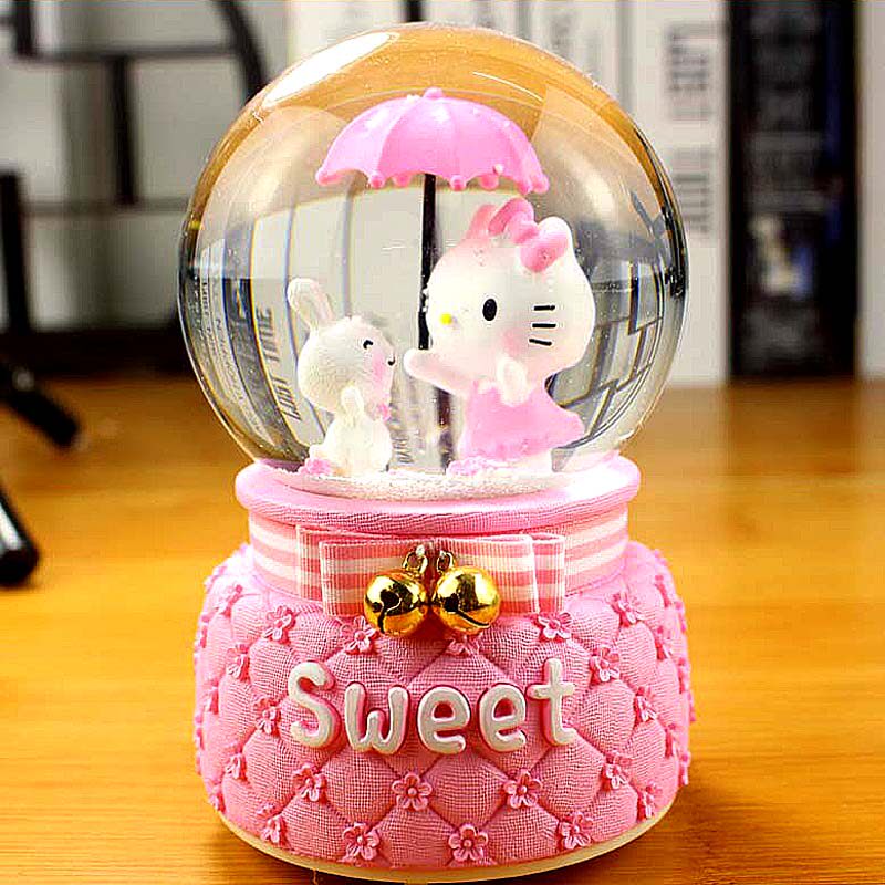 kt雪花旋转少女八音盒水晶球音乐盒送女生日礼物音乐盒