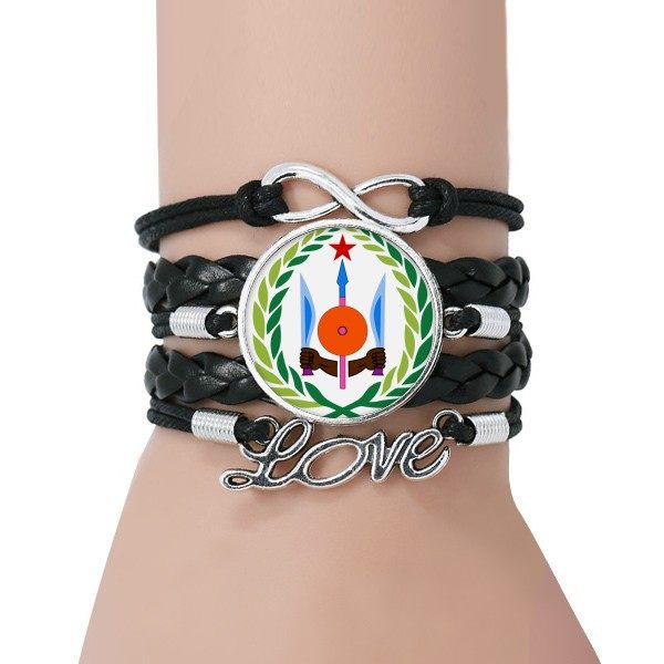 吉布提国徽黑色皮革手链永恒恒爱礼品礼物手链