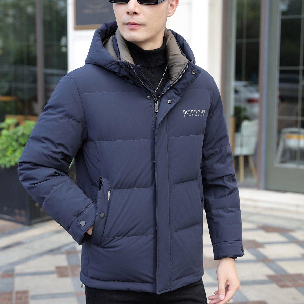 迪莱王子2022新款带帽羽绒服中老年爸爸加厚白鸭绒鸭绒羽绒服