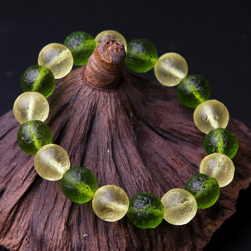 陨石天然捷克手链黄绿原石手串男女款能量石觉醒手链