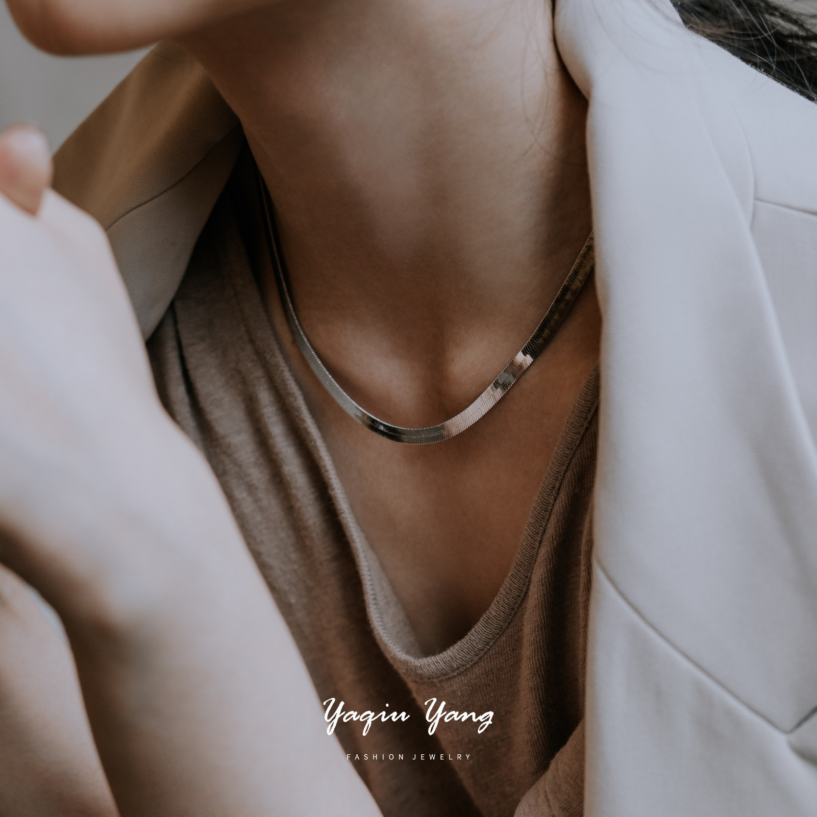 yaqiuyang原创设计s925银蛇骨女欧美项链银饰叠戴项链