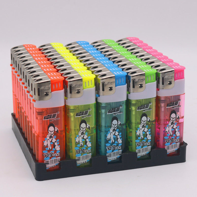 50支一元机卓业透明电子明火一次性打火机家用超市一次性打火机