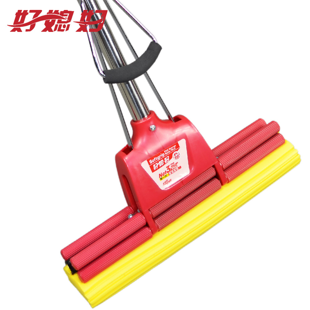 拖把好媳妇大号不锈钢双排滚轮胶棉海绵吸水个头胶棉拖把