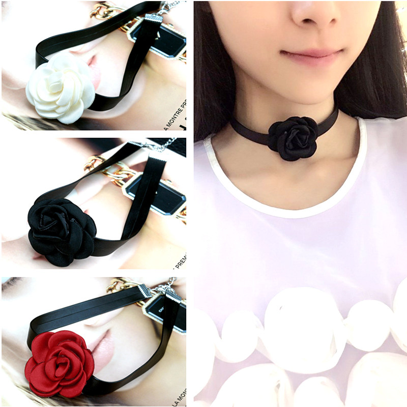 复古项链黑色装饰品颈带脖子民族颈圈花朵玫瑰花项链
