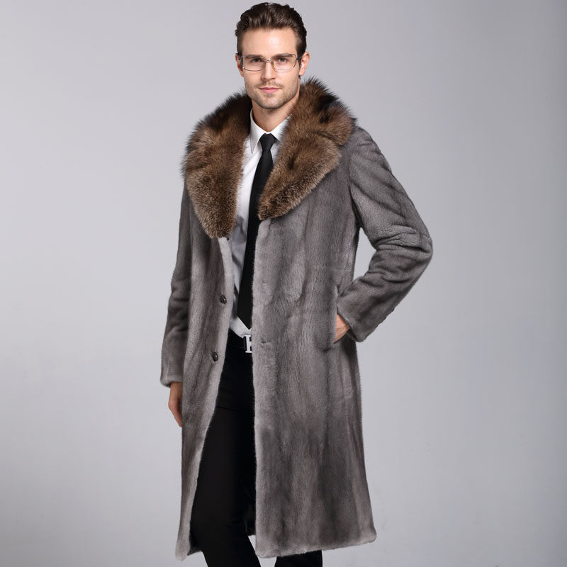 正宗进口高档铁灰貂皮大衣男整貂长款渔貂西装领水貂皮草裘皮外套