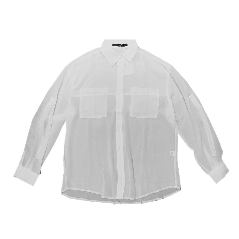 eastely原创设计欧美男双口袋雪纺衬衫半透明防晒性感宽松落肩袖