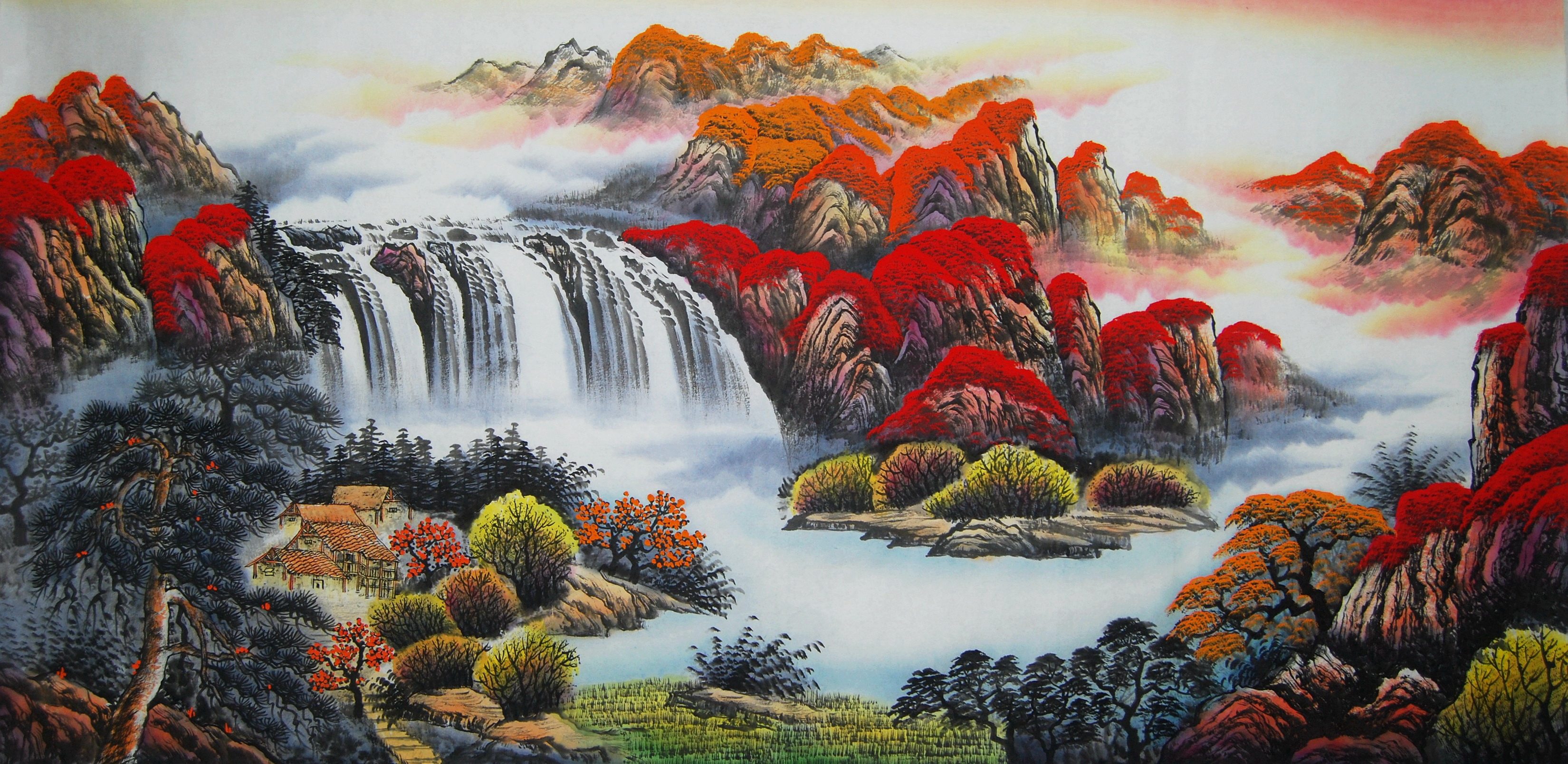 特价手绘中式国画山水鸿运当头办公装饰画风水字画国画