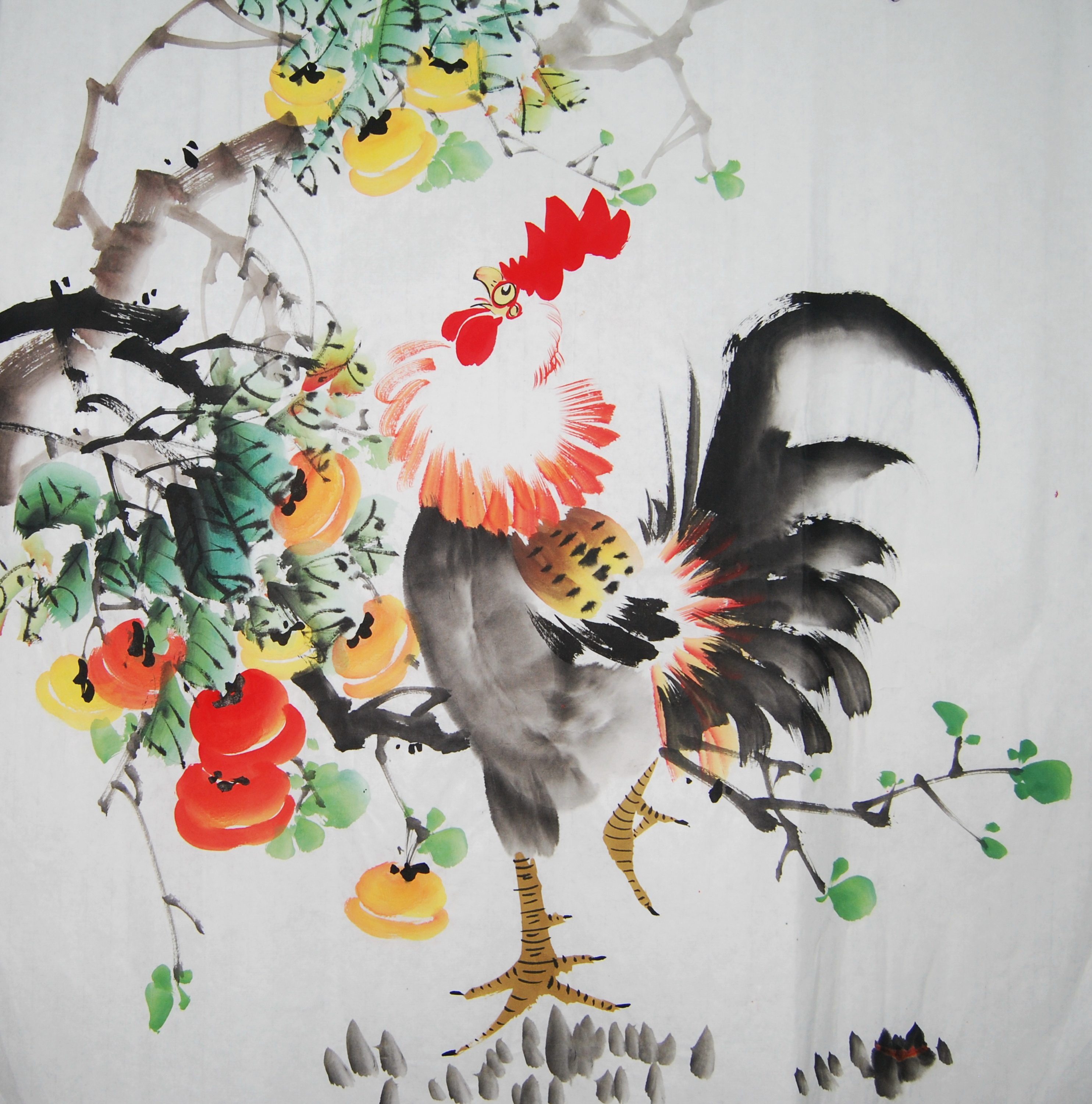 特价风水大吉花鸟公鸡玄关餐厅客厅国画斗方国画