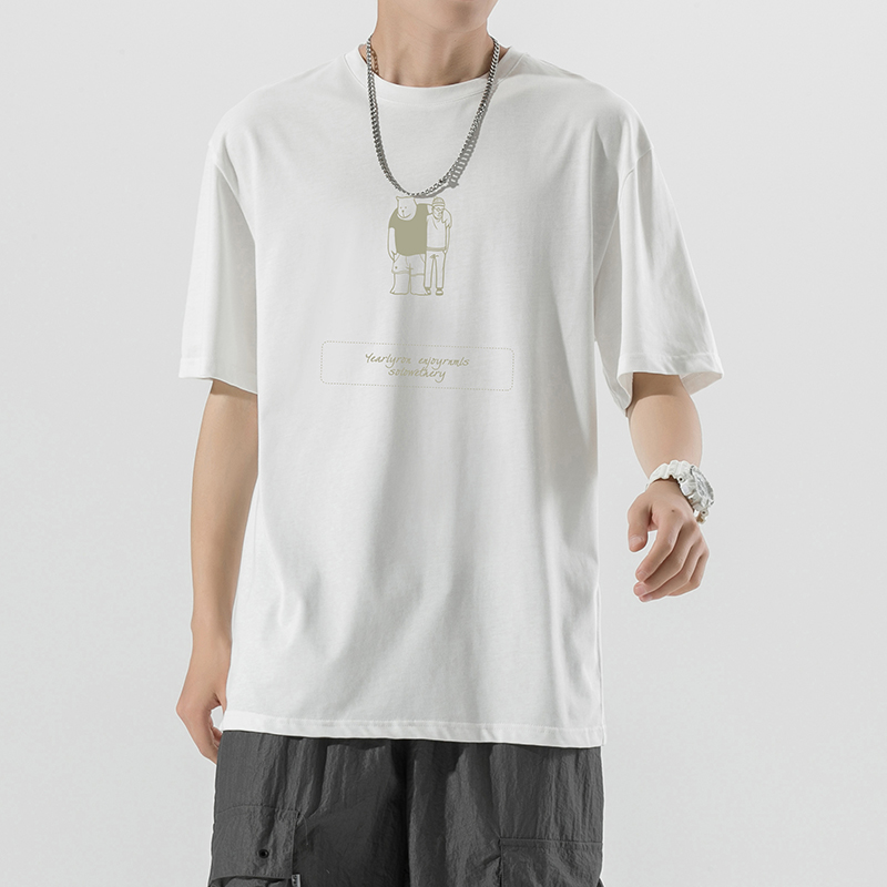 白色男士t恤夏季短袖2022年新款宽松ins潮牌半袖印花纯棉体恤上衣