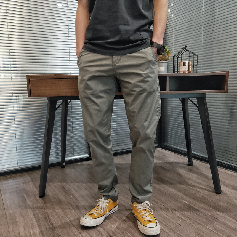 石头家夏季轻薄款素布风格 休闲长裤纯色 男直筒修身潮流敞口裤