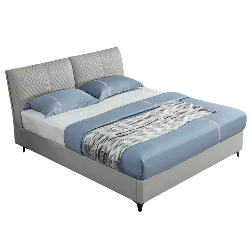 雅兰头层真皮床架15米18m实木现代轻奢软床皮艺床