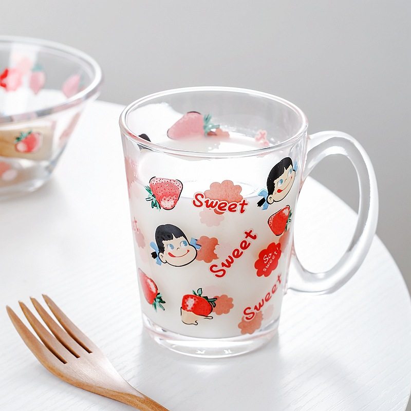 茶茶物里不二家卡通印花玻璃杯零食沙拉方碗水杯玻璃杯