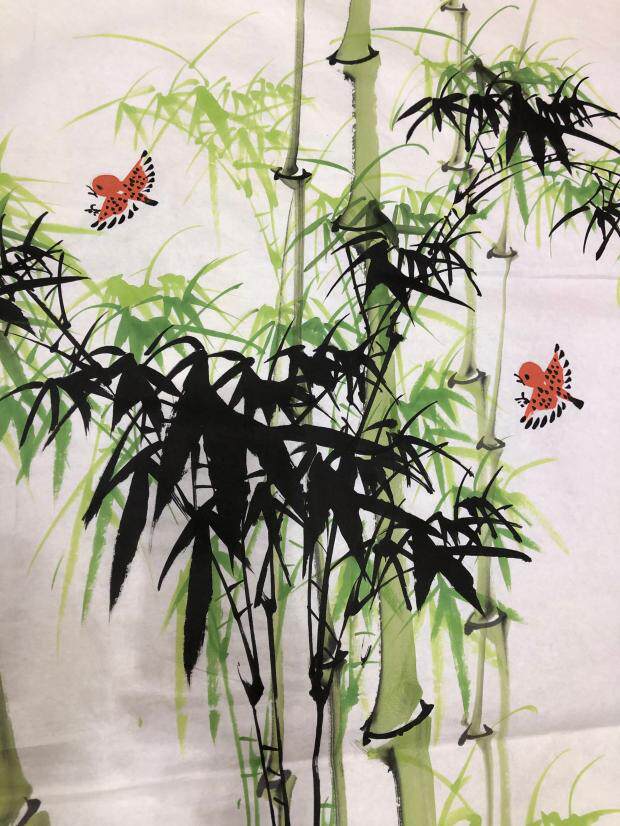 竹子手绘写意花鸟画绿细国画竹报平安字画客厅办公室国画