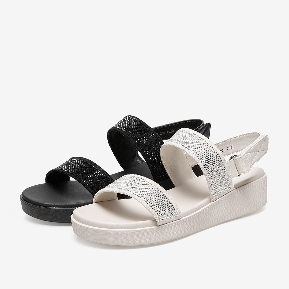 百思图夏季新款商场同款时髦闪钻运动厚底凉鞋时装凉鞋