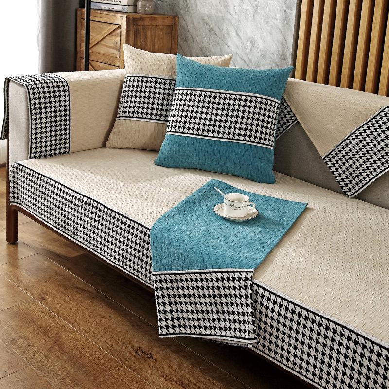 北欧沙发垫千鸟格轻奢简约现代四季通用防滑高档新中式雪尼尔盖布